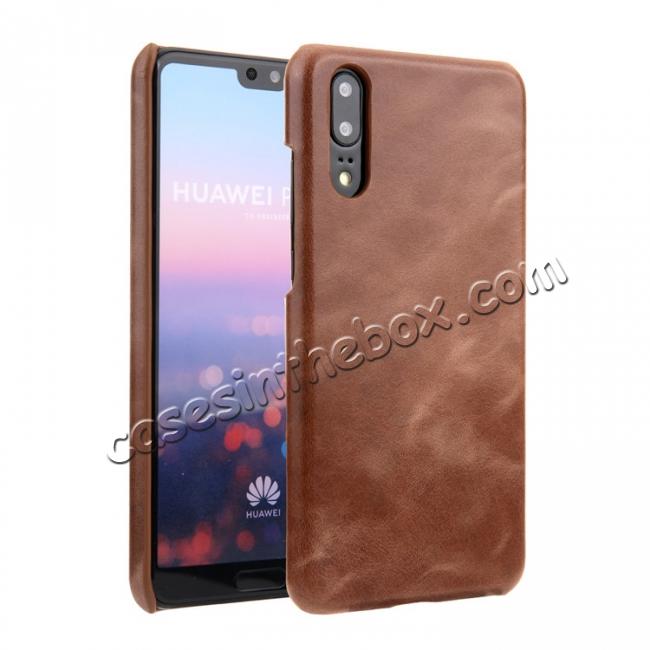 Genuine Leather Matte Back Hard Case Cover for Huawei P20 - Dark Brown