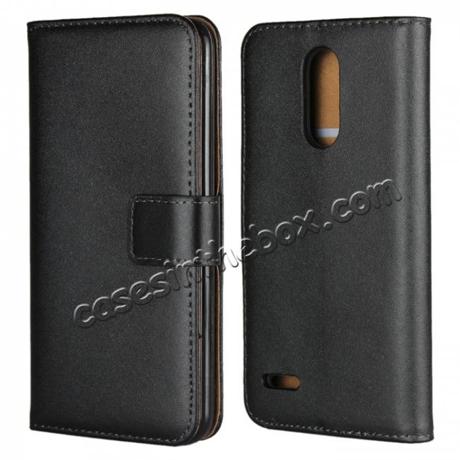 Genuine Leather Stand Wallet Case for LG Aristo 2 / K8 2018 with Card Slots&holder - Black