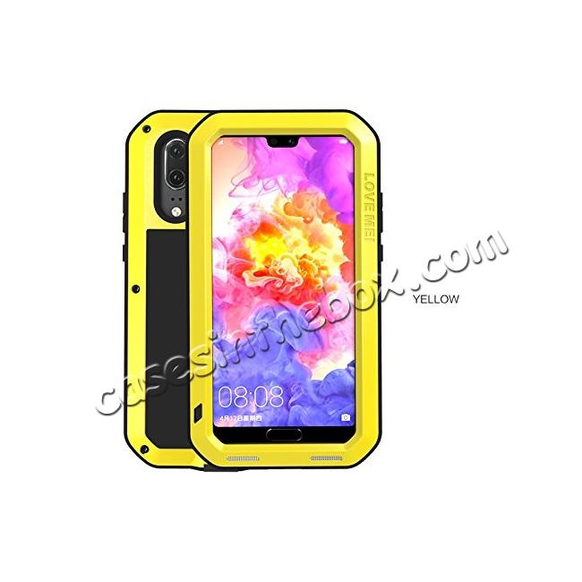 Shockproof Dustproof Aluminum Metal Tempered Glass Case For Huawei P20 Pro - Yellow