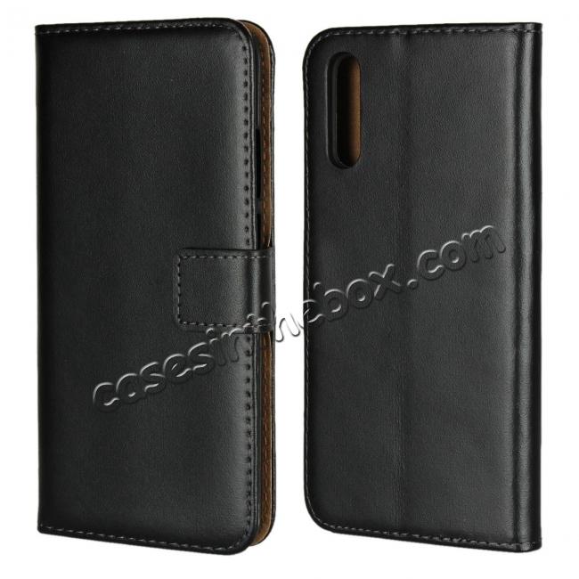 Ultra Slim Genuine Leather Flip Case Stand Wallet for Huawei P20 Pro - Black