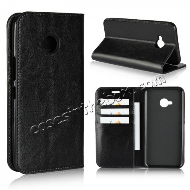 For HTC U11 Life Crazy Horse Genuine Leather Case Flip Stand Card Slot - Black