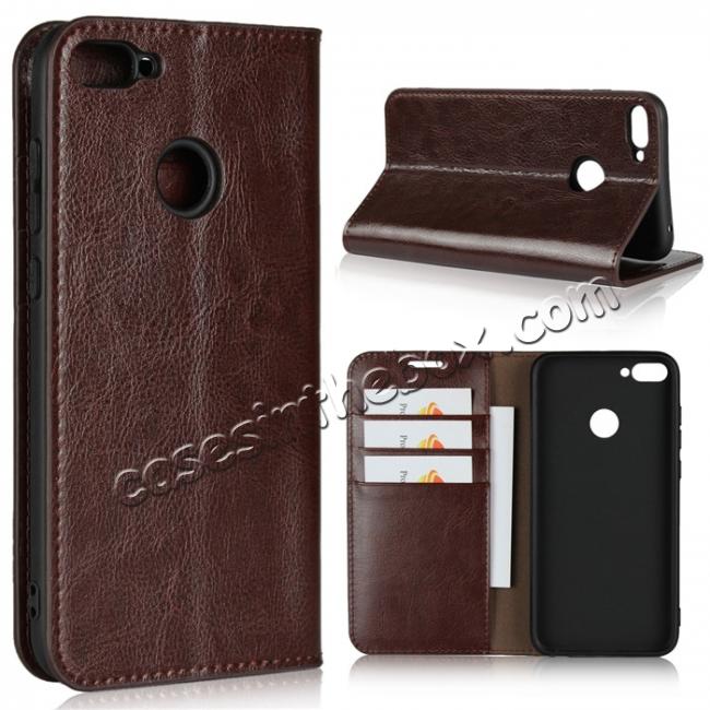 For Huawei Honor 10 Lite Crazy Horse Genuine Leather Case Flip Stand Card Slot - Coffee
