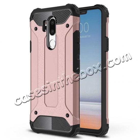 Full Slim Rugged Dual Layer Heavy Duty Hybrid Protection Case for LG G7 ThinQ - Rose gold