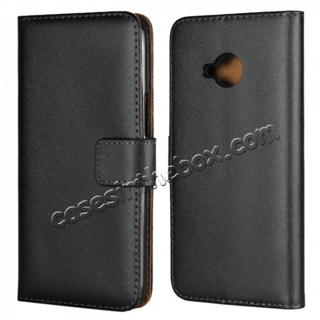 Genuine Leather Stand Wallet Case for HTC U11 Life with Card Slots&holder - Black