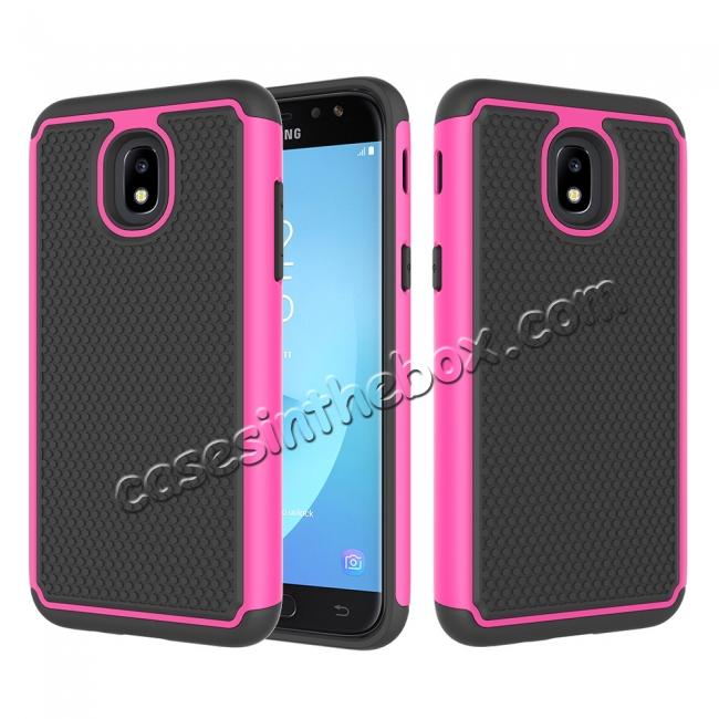 Hybrid Dual Layer Shockproof Protective Phone Case Cover For Samsung Galaxy J3 (2018) - Hot pink