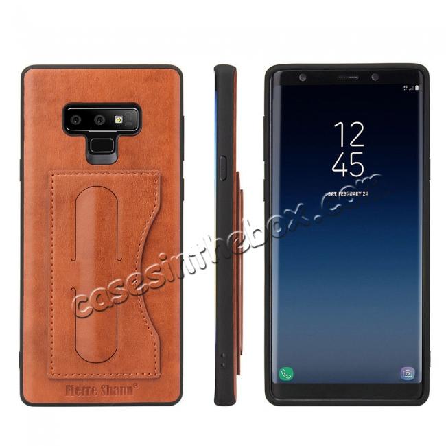 For Samsung Galaxy Note 9 Kickstand Card Pocket Leather Case Back Cover - Brown