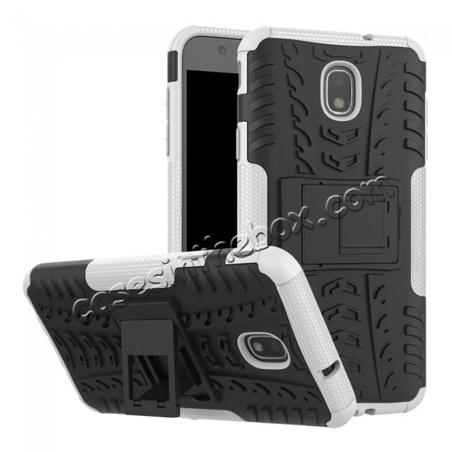 Rugged Armor Shockproof Protective Kickstand Phone Case For Samsung Galaxy J3 (2018) - White