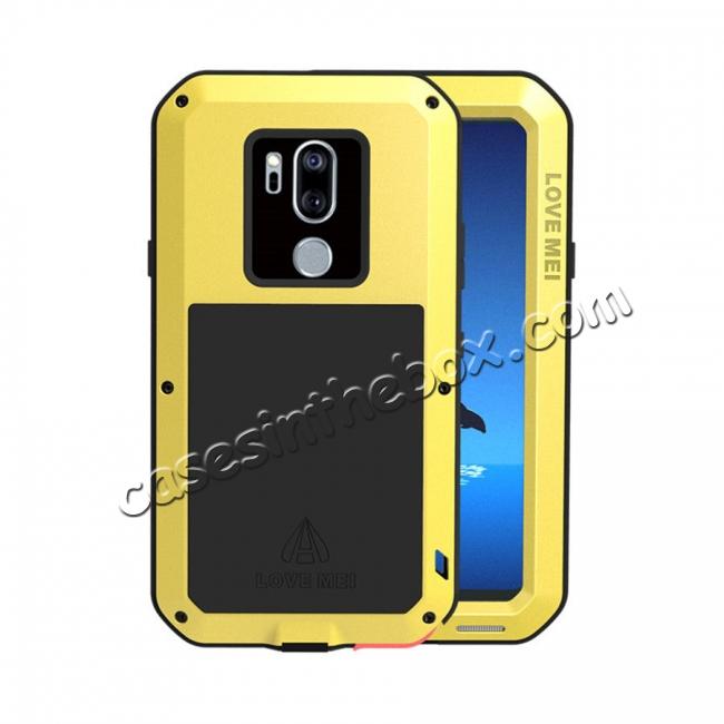 For LG G7 ThinQ/LG G7 Plus ThinQ Heavy Duty Aluminum Metal Case Gorilla Glass Cover Yellow