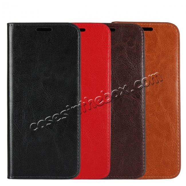 Genuine Leather Wallet Flip Stand Case with Card Slots For Motorola MOTO E5